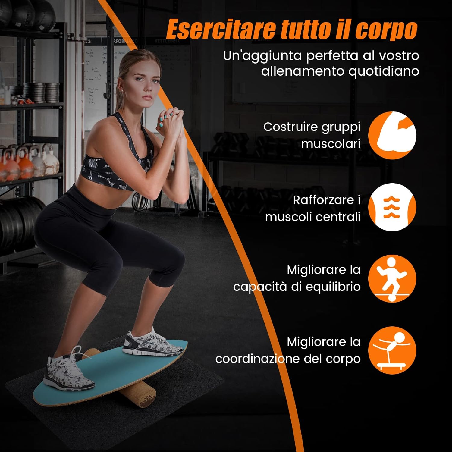 Balance Board in Legno, Tavola di Equilibrio con Rullo e Tappetino per Allenamento Skateboard Hockey Snowboard Surfing, per Esercizi Equilibrio e Tonificazione Core, Portata 227 kg (Blu)