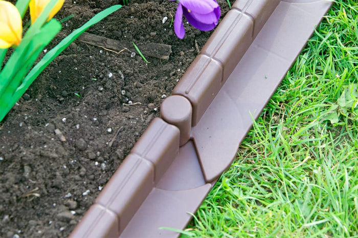 La bordatura di decorazione in plastica per il prato, MARRONE ? 10 m di lunghezza x 6 cm