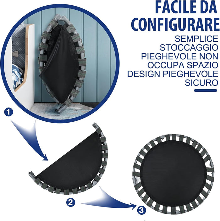 Trampolino Elastico per Bambini, Tappeto Elastico Pieghevole per Bambini con Copertura, Cuscinetti Antiscivolo e Maniglia, Ideale per Interno ed Esterno, Carico Massimo 150 kg
