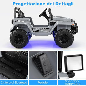 12V Auto per Bambini con Telecomando, Macchina Elettrica con 2 Posti Musica Porta USB e Luce, Velocità Regolabile 2,6-6km/h, per 3-8 Anni (Grigio)