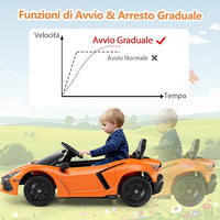Lamborghini 12V Auto Elettrica per Bambini, Veicolo Elettrico Cavalcabile con Telecomando Luci LED Musica, 3-5 Km/h, per Bambini 37-95 Mesi (Arancia)