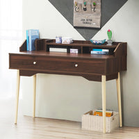 Scrivania con Cassetto, Tavolo per Casa e Ufficio con Gambe Resistenti in Legno di Gomma e 2 Scompartimenti, Ideale per Salone Studio Camera da Letto, 120 x 50 x 93 cm (Marrone)