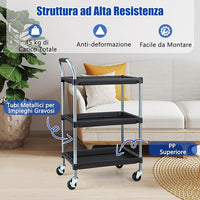 Carrello Utensili a 3 Strati, Carrello Porta Attrezzi con Manico Imbibito e Ruote Universali Bloccabili per Garage, Magazzino, Officina e Cucina, Portata 45 kg, 64 x 40 x 102 cm