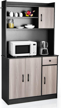 Armadio da Cucina Alto 180 CM, Credenza Alta da Cucina con Armadietti e Cassetto, Stazione di Ricarica Integrata, Ripiani Regolabili, 100 x 40 x 180 cm (Nero)
