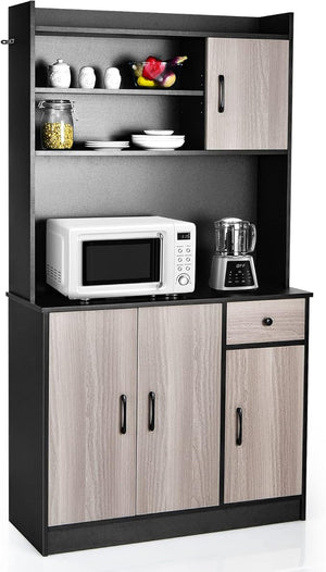 Armadio da Cucina Alto 180 CM, Credenza Alta da Cucina con Armadietti e Cassetto, Stazione di Ricarica Integrata, Ripiani Regolabili, 100 x 40 x 180 cm (Nero)
