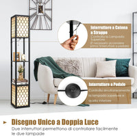 Lampada da Terra Design e Vintage, Lampada a Stelo da Terra con 2 Ripiani, Ideale per Camera da Letto, Soggiorno e Ufficio, 26 x 26 x 156 cm, Nero