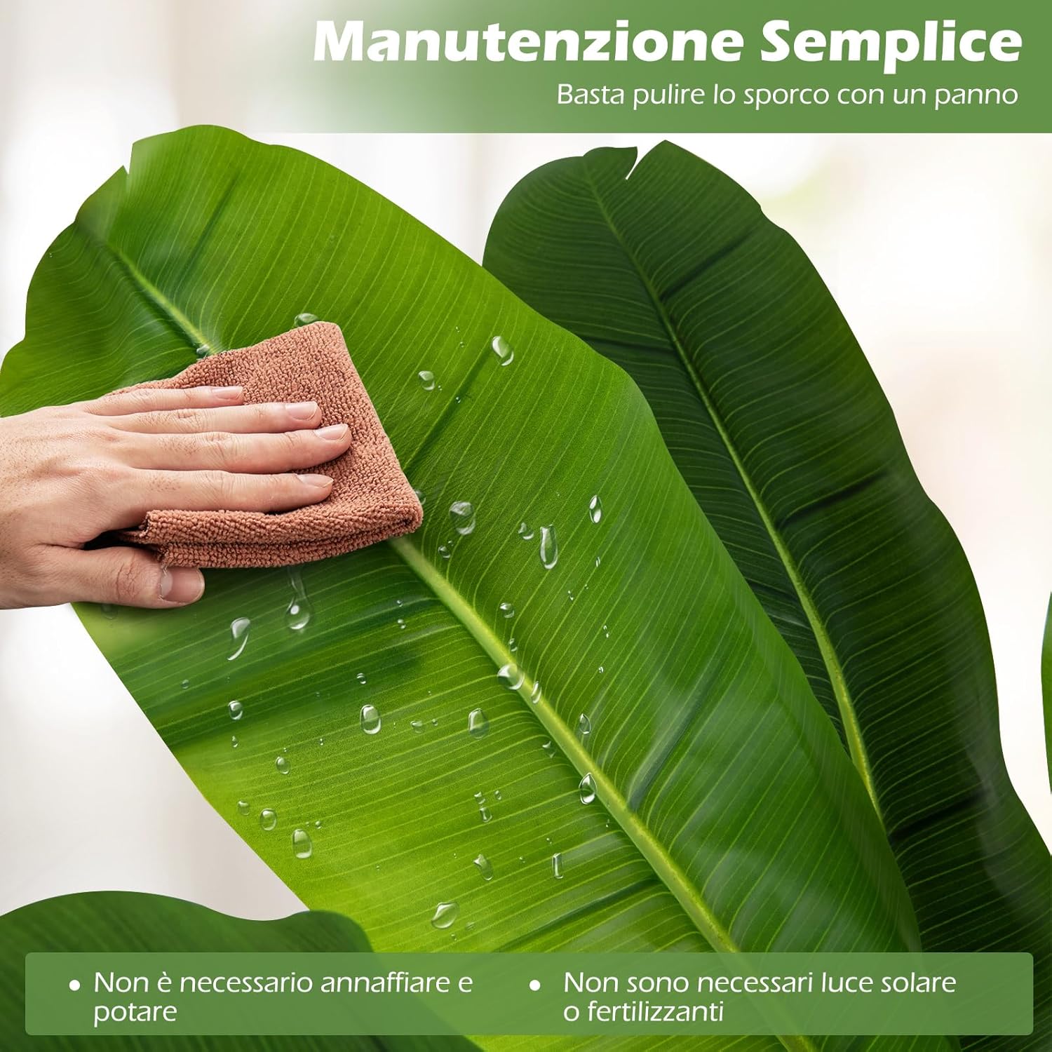 Set da 2 Alberi di Banane Artificiali, Pianta Finta con Foglie di Banana e Rami Regolabili con Vaso, Pianta in Vaso Decorativa da Interno per Soggiorno o Ufficio