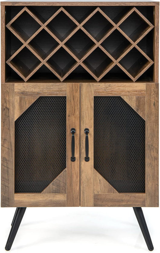 Cantinetta Portabottiglie in Legno, Credenza da Cucina con Portabottiglie Rimovibile, Portabicchiere e 2 Ante, Ideale per Cucina, Sala da Pranzo, Soggiorno