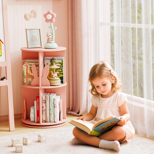 Libreria Girevole per Bambini, Scaffale Moderna in Legno a 2 Ripiani, Libreria Salvaspazio per Soggiorno, Camera da Letto e Studio, 40 x 65 cm (Rosa)