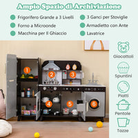 Cucina Giocattolo per Bambini, Cucina per Bambini con Frigorifero, Macchina del Ghiaccio, Lavatrice, Forno, Microonde, Lavello e Rubinetto, Con Luci e Suoni, per Bambini 3+ Anni (Marrone)