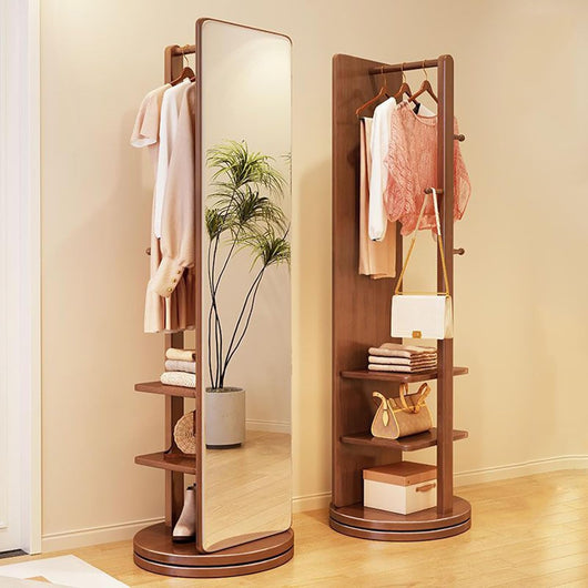 Specchio a Figura Intera in Legno Girevole a 360° con attaccapanni Specchi da Pavimento e attaccapanni Specchio Girevole a Figura Intera per Soggiorno Camera da Letto Appendiabiti Un Support
