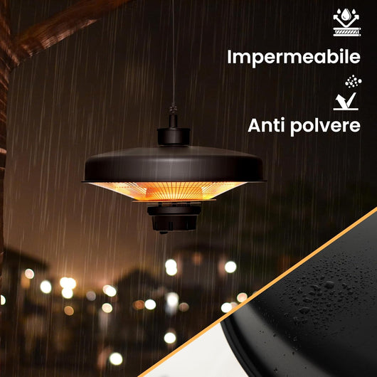 2000W Riscaldatore Radiante a Soffitto, Riscaldatore Elettrico Infrarossi per Esterni con Telecomando, Impermeabile e Protezione da Surriscaldamento, per Giardino Portico e Gazebo