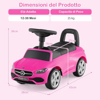 Mercedes Benz Macchinina Cavalcabile a Spinta per Bambini, Auto da Gioco con Volante Clacson e Suono, Spazio di Archiviazione, Auto a Spinta per bambini 1-3 Anni (Rosa)