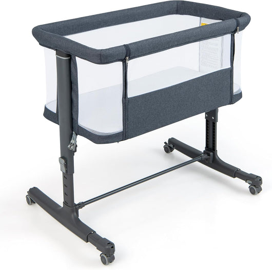 3 in 1 Culla Neonato Fianco Letto, Lettino Neonato Dondolo con Materasso, Culla Co-Sleeping Fino a 9 kg, Altezza Regolabili, Inclinazione di 10°, 84 x 59,5 x 80,5cm (Grigio Scuro)