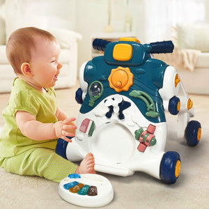 3 in 1 Primi Passi Cavalcabile Spingibile, Giocattolo Educativo con Musica e Luci, con 4 Ruote Antiscivolo, Ideale per Bambini 6-36 Mesi (Blu)