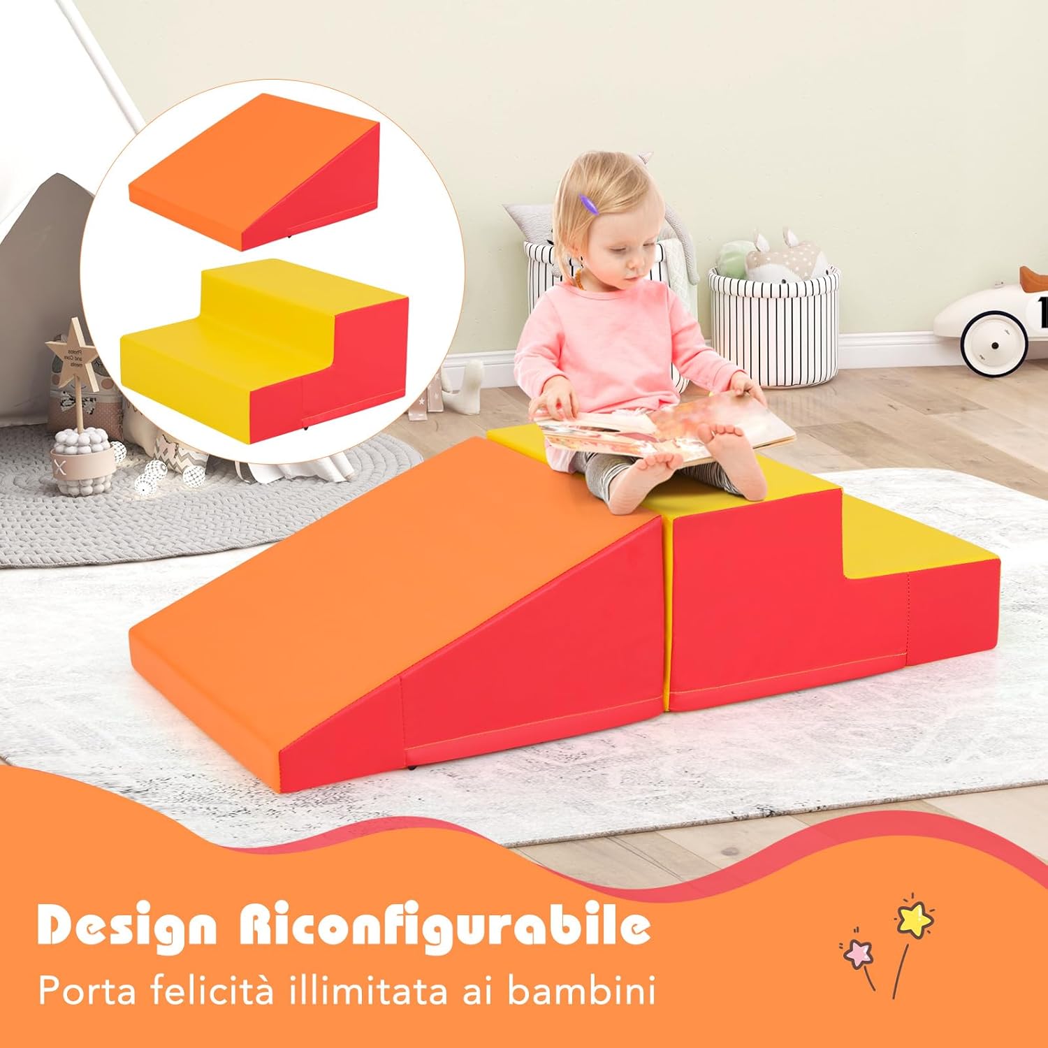 Set di 2 Blocchi per Gattonare e Arrampicare per Neonati e Bambini, Set di Blocchi di Schiuma Morbida per Gioco Attivo Interno, Set di Gioco Morbido per Sviluppo dei Bambini (Giallo e rosso)