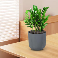 Set di Vasi Rotondi in Plastica, 2 Vasi per Fiori a Strisce con Sistema di Drenaggio Opzionale, Vasi Decorativi per Piante da Interni ed Esterni per Veranda, Giardino e Balcone