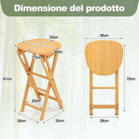 Set di 2 Sgabelli Pieghevoli Alti, Sgabelli Bar in Bambù Leggeri e Portatili con Poggiapiedi e Sedile Ampio, Sgabelli Alti da Bar Penisola Cucina, 36 x 33 x 61 cm
