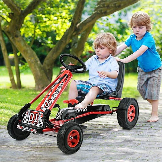 Go Kart a Pedali per Bambini, con Sedile Regolabile e Freno a Mano, Go Kart Veicolo per Bambini 3-8 Anni, Portata Massima 30 kg (rosso)