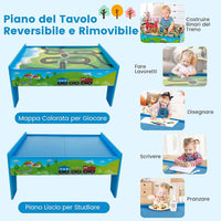 Tavolo e Set di Trenini in Legno, Tavolo Reversibile e Staccabile e Binari in Legno Massiccio, Set da Gioco Creativo 84/80 Pezzi, per Bambini 3 Anni+ (Stile 2)