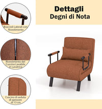 4 in 1 Poltrona Letto Singolo, Poltroncina Pieghevole con Schienale Regolabile in 6 Posizioni, Sedile Imbottito Robusto, Divano Letto per Casa Ufficio, 79x65x79 cm (Caffè)