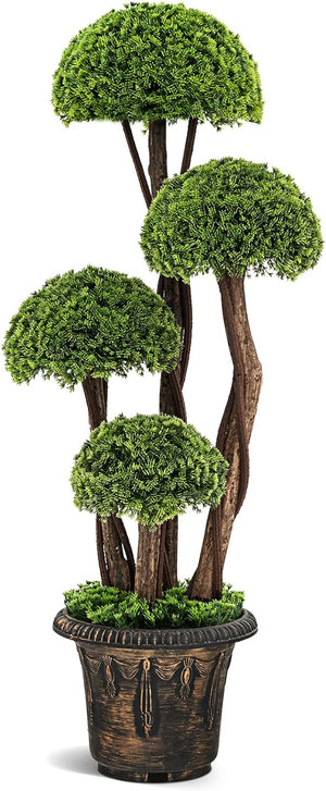 Albero Artificiale 90 CM, Cipresso Finto da Interno ed Esterno con Tronco in Rattan e Vaso Riempito di Cemento, Pianta Artificiale Realistica da Casa, Ingresso e Ufficio