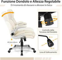Sedia da Ufficio Girevole, Sedia da Scrivania in Ecopelle con Funzione Dondolo e Altezza Regolabile, Sedia con Ruote per Ufficio e Studio, Carico Massimo 160 kg
