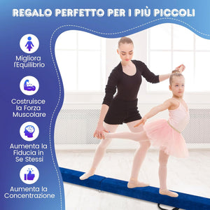 Trave Ginnastica Artistica per Casa 210/240 cm, Trave Pieghevole per Bambini con Maniglia, Base in Legno e Fondo Antiscivolo, Trave di Equilibrio da Pavimento
