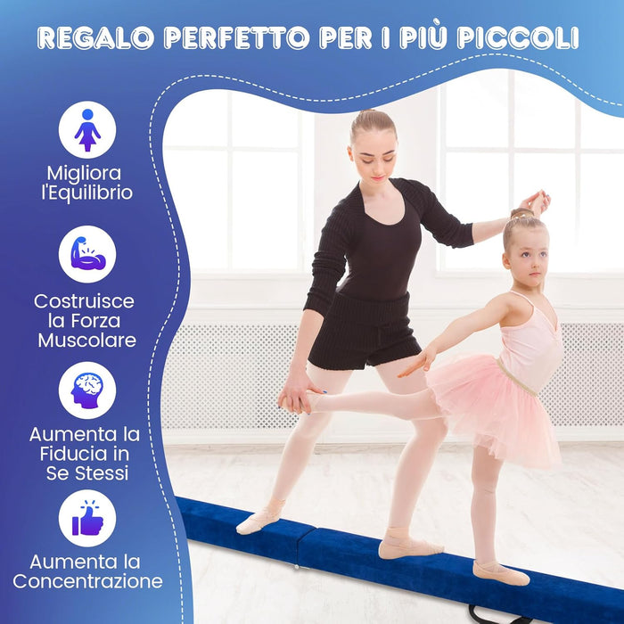 Trave Ginnastica Artistica per Casa 210/240 cm, Trave Pieghevole per Bambini con Maniglia, Base in Legno e Fondo Antiscivolo, Trave di Equilibrio da Pavimento
