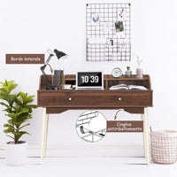 Scrivania con Cassetto, Tavolo per Casa e Ufficio con Gambe Resistenti in Legno di Gomma e 2 Scompartimenti, Ideale per Salone Studio Camera da Letto, 120 x 50 x 93 cm (Marrone)