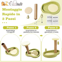Tiragraffi per Gatto Alto 40 cm con Lettino Stile Avocado, Albero Tiragraffi Gatti con Palo a Corda in Juta, Piattaforma e 2 Pompon, Cuccia Albero Gatto Rivestito in Peluche, Verde
