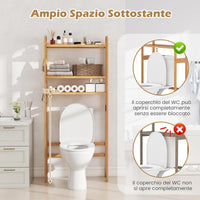 Scaffale Bagno Salvaspazio 71,5 x 25 x 166 cm, Mobile Sopra Lavatrice in Bambù a 3 Livelli con Ripiani a 5 Posizioni, 3 Ganci e Barra Inferiore, Porta Piante da Interno e Esterno