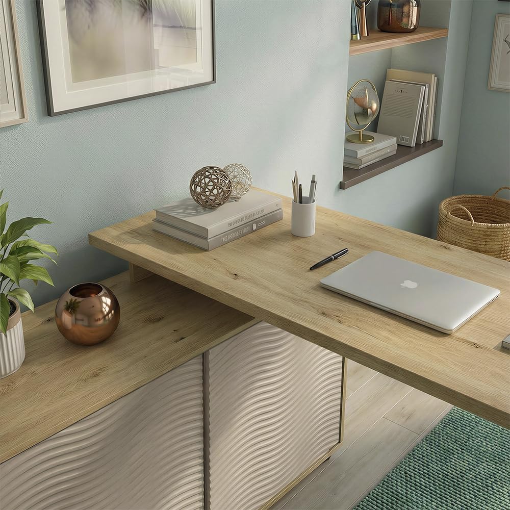 Scrivania angolare Notivo, Cachemire, 135 x 55 cm con schedario