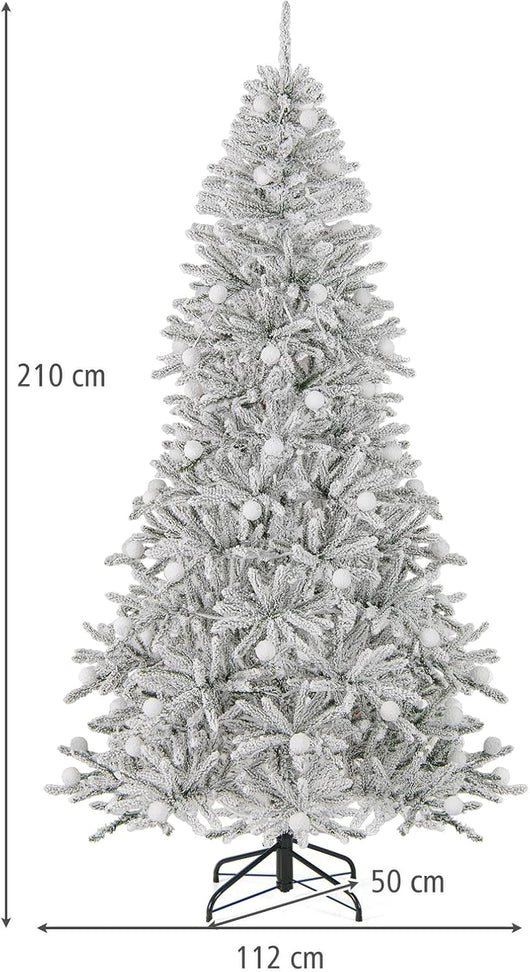 Albero di Natale Innevato 180/210 cm, Albero di Natale con 250/350 Luci Bianchi Caldi e 637/905 Rami (210 cm)