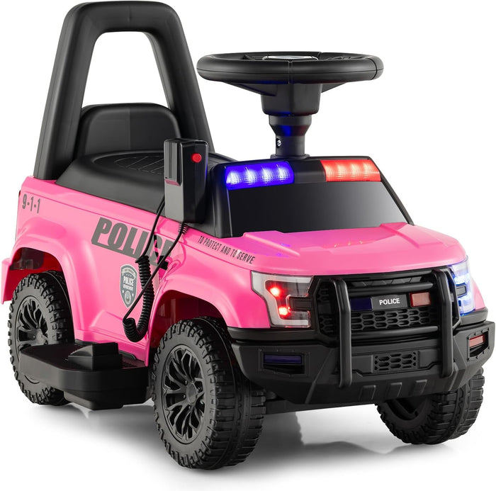 Auto Elettrica per Bambini, Auto della Polizia Giocattolo con Clacson Luce di Avvertimento e Suono della Sirena, Velocità 3 km/h, per Bambini 18-60 Mesi (Rosa)
