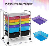 Carrello con 12 Cassetti con Ruote, Ideale per Ufficio e Domestico, 73,5 x 37 x 63 cm (Colorato trasparente)