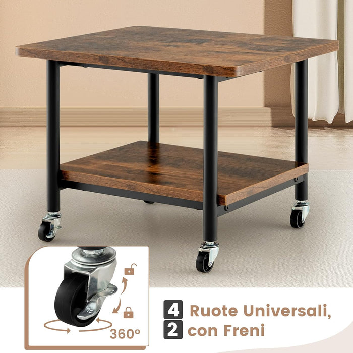 Supporto per Stampante, Carrello Stampante con Ruote Girevoli a 360⁰, Design Rimovibile, Superficie Ampia e Liscia, di Legno e Acciaio, 49 x 40 x 37 cm (Marrone)
