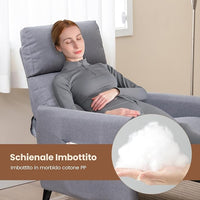 Poltrona Reclinabile, Poltrona in Tessuto di Lino con Schienale e Poggiapiedi Regolabili, Sedile Morbido Imbottito, 2 Tasche, per Soggiorno Camera da Letto, Carico 120 kg (Grigio chiaro)