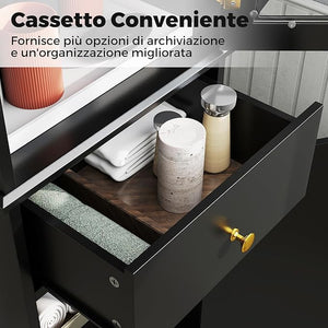 Armadietto da Bagno 40 x 30 x 168 cm, Colonna Bagno con Cassetto, 2 Ante e 3 Ripiani Regolabili, Mobiletto Salvaspazio per Cucina, Soggiorno e Ufficio (Nero)