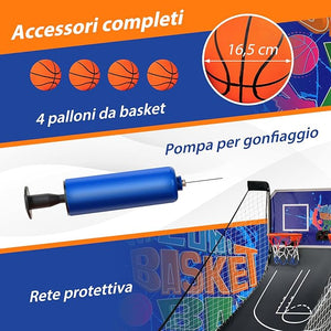 Macchina da Pallacanestro Elettronica, Canestro Basket da Camera a Doppio Tiro Pieghevole con Punteggio Elettronico, 4 Palle, 8 Modalità di Gioco e 2 Canestri (Blu)