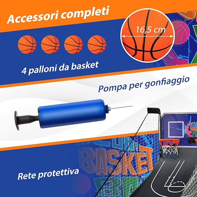 Macchina da Pallacanestro Elettronica, Canestro Basket da Camera a Doppio Tiro Pieghevole con Punteggio Elettronico, 4 Palle, 8 Modalità di Gioco e 2 Canestri (Blu)