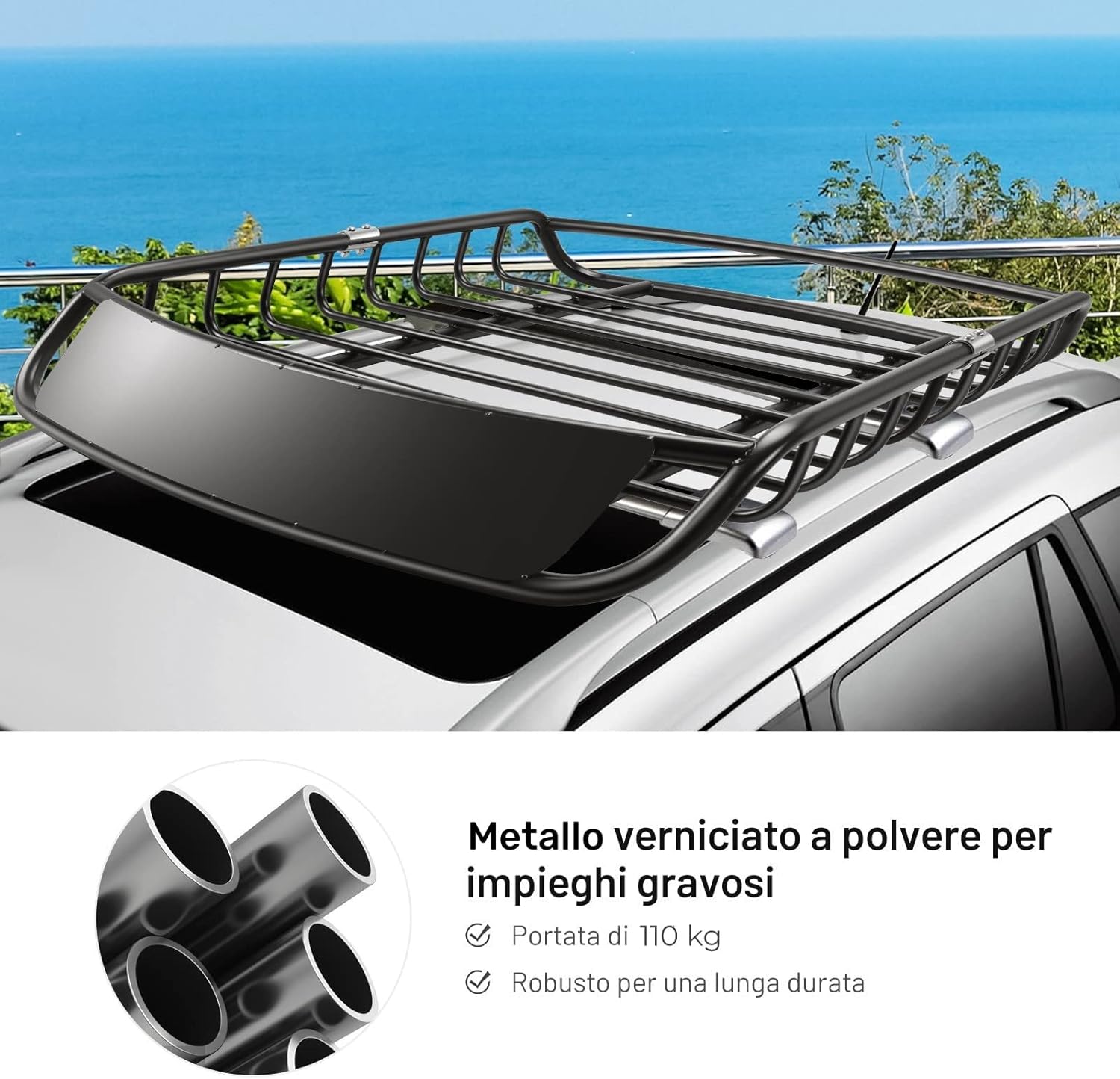 Portapacchi da Tetto Universale, Bagagliera Portabagagli Auto Tetto Portata 110kg, Nero, 120 X 98 X 16,5 cm (Nero, stile 1)
