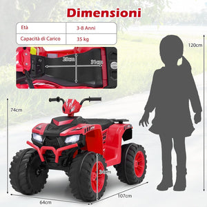 24V Quad Elettrico per Bambini, Macchina Elettrica Cavalcabile con Musica Radio Luci a LED, Avvio Lento, Velocità Fino a 5km/h, per Bambini 3-8 Anni (Rosso)