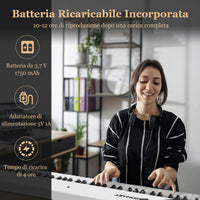 Tastiera Elettronica 88 Tasti Semi-Pesati Illuminati, Pianoforte Digitale Pieghevole Portatile con Custodia, Sustain Pedali, Modalità di Insegnamento, MP3/USB/MIDI/Bluetooth (Bianco)