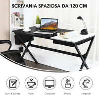 Scrivania per Computer da 120 cm, Scrivania con Cassetto e Tasca Portaoggetti Laterale, Tavolo per PC Moderno per Studio, Camera da Letto, Soggiorno e Ufficio