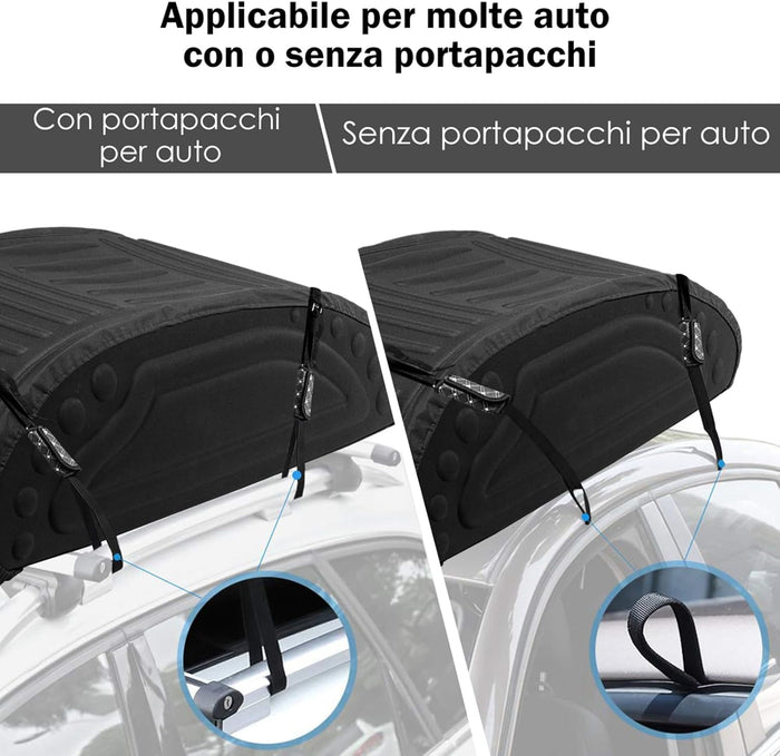 Borsa da Tetto per Auto, 400L, Borsa Portapacchi Universale Impermeabile, Pieghevole, Con 4 Cinghie Rinforzate e 4 Ganci Porta Nero