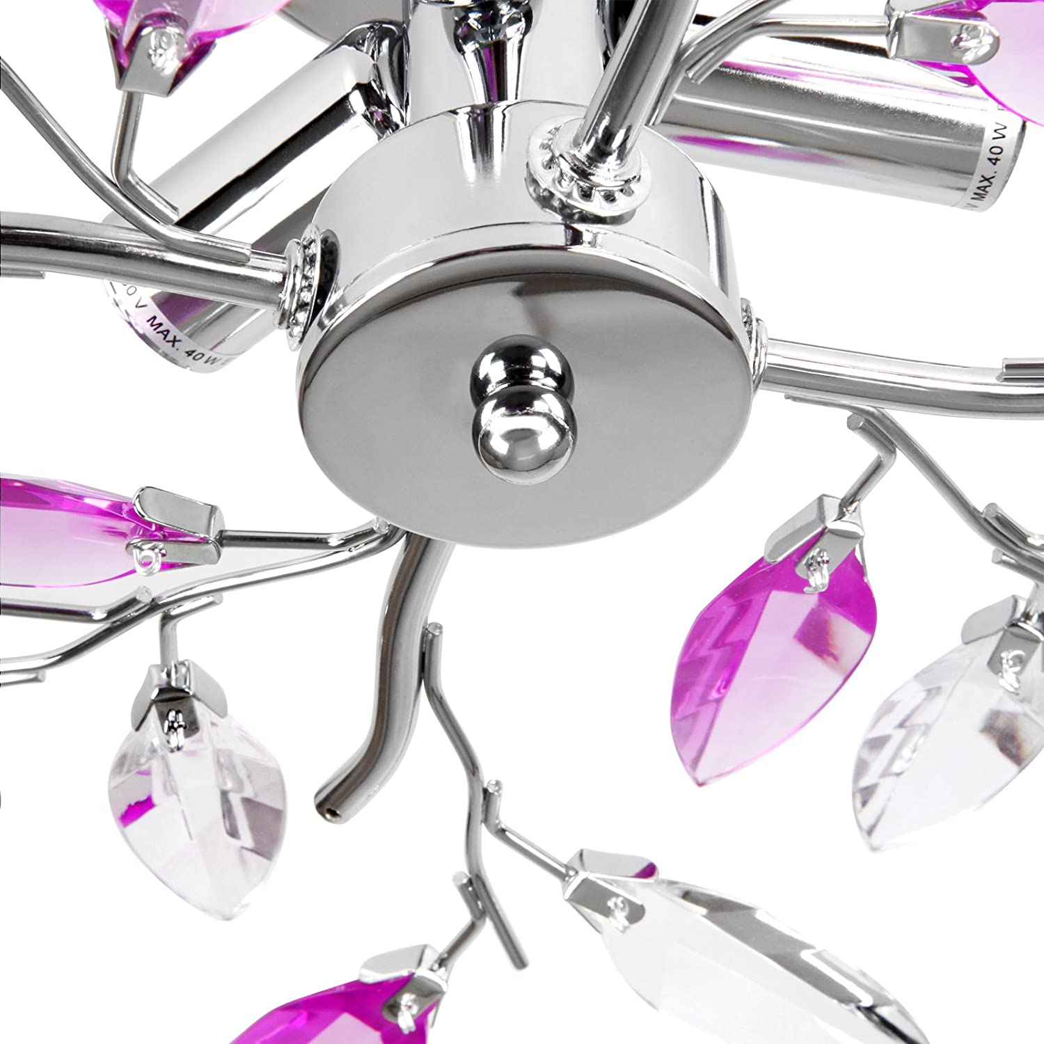 Plafoniera 3 lampadine da max 40 watt design foglie acriliche lampadario lampada da soffitto apparecchio di illuminazione per soggiorno camera da letto lilla 01_0000117