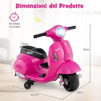 Moto Elettrica per Bambini, 6V Mini Moto per Bambini 18-36 Mesi, con Licenza Ufficiale Vespa, con Luci a LED e Suoni di Clacson, Portata 25 kg, 2 Ruote di Allenamento, 2,5 km/h (Rosa)