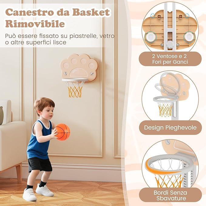 3 in 1 Canestro da Basket per Bambini, con Canestro Calcio e Golf, Cerchio Rimovibile e Pieghevole, Set da Gioco Regolabile per Interno ed Esterno, 3 Anni+ (Moca)