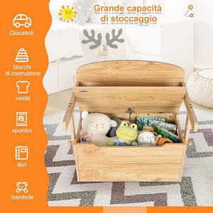 Cassapanca Contenitore 3 in 1 per Bambini Trasformabile in Legno con Scatola dei Giocattoli, Tavolo bambini con Sedie Multifunzione per 3-7 Anni (Naturale)